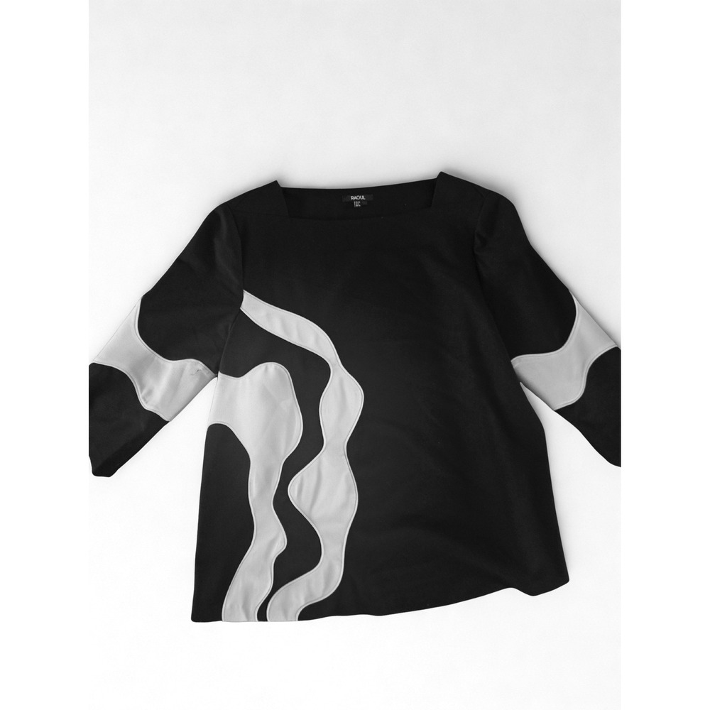 RAOUL Black & White Geometric Blouse | Minimalist Designer Top